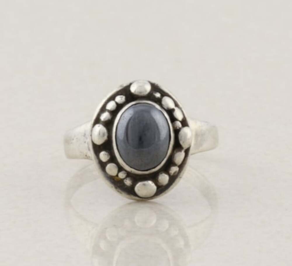 Sterling Silver Natural Hematite Ring Size 10 3/4